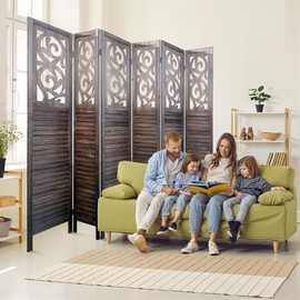 Osparple Room Divider, 5.6FT Folding Room Divider Panel and Privacy Screen, 6 Panel Carved Partition Wall Divider for Room Separation, Rustic Brown