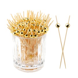 200PCS Cocktail Picks Toothpicks for Appetizers Charcuterie Accessories Cocktail Picks for Drinks Bamboo Toothpicks Cocktail Toothpicks Gold Pearl Toothpicks for Food Fruit Long Toothpicks 4.7Inch