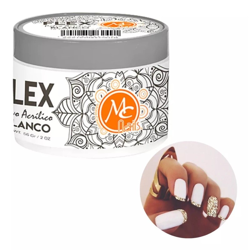 Mc Nails 3 Polvo Acrilico Uñas Rosa Blanco Transparente 2