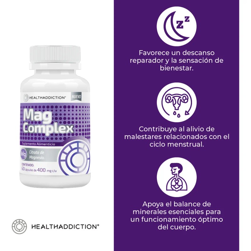 Citrato De Magnesio Mag Complex Healthaddiction. 60 Cápsulas Sin Sabor