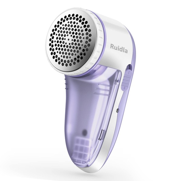 Ruidla Fabric Shaver Defuzzer, Electric Lint Remover, Rechargeable Sweater Shaver with Stainless Steel 3-Leaf Blades, Dual Protection, Removable Bin, Easy Remove Fuzz, Lint, Pills, Bobbles