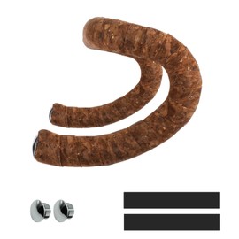 COZENTA Bicycle Bar Tape Drop Handle Road Bike with End Plug Left and Right Set Cork Tip Pattern (Brown)