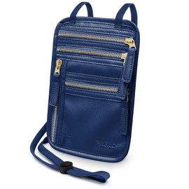 HERO Neck Wallet – RFID Blocking Vegan Leather Passport Holder & Travel Pouch (Navy Blue)