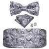 Barry.Wang Mens Silver Cummerbund Bow Tie Set, Silk Cummerbund Pretied