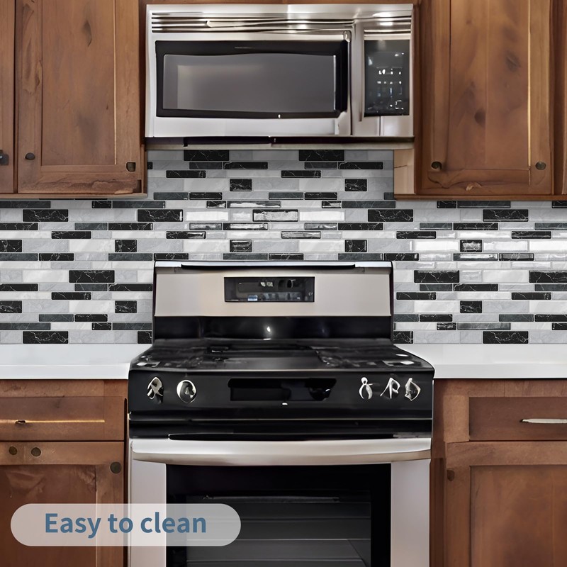 DEWOO Kitchen Backsplash Self Adhesive Wall 3D Marble Tiles Peel