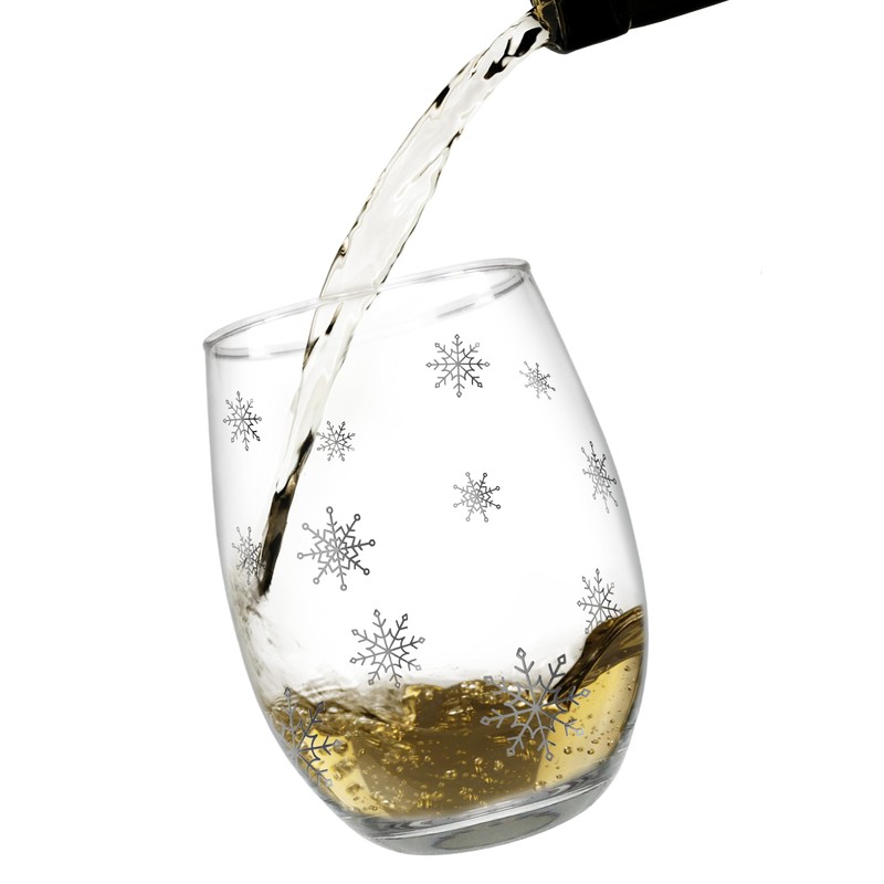 BANBERRY DESIGNS Stemless Wine Glasses - Snowflake Wine Glass -