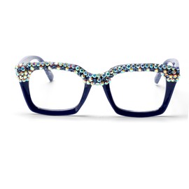 ICARA Crystal Rhinestone Square Reading Glasses for Women Sparkling Eyewear Frames Female Trendy bling Diamond Reader (ab, 2, x)