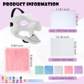 Seenelling 13 Pcs DIY Dino Mask Kit Hard Plastic Dinosaur Mask Furry Therian Dino Costume Kit Animal Dinosaur Party Costume(Cute Color)
