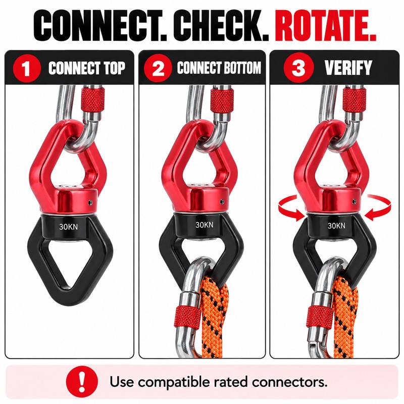 30kN 360° Climbing Swivel, Aluminum Magnesium Rope Rotator Connector for