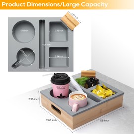 ByNaRIX Couch Cup Holder Tray, Couch Caddy with Rotatable Phone Holder, Wooden Sofa Cup Holder with Carrying Handle for Bed Car Beach Organizer, Anti-Spill for Snacks Beverage Remote