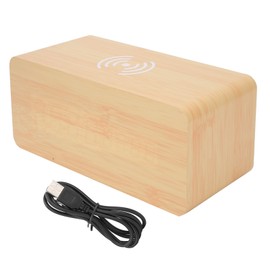 Wooden Clock Alarm Mobile Phone Wireless Charging Wood Voice Control MultifunctionalBamboo Wooden Red Light