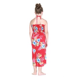 Girl Hawaiian Halter Dress in Hibiscus Red Size 14