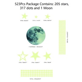 iZEN 523PCS Glow in the Dark Stickers Glow in Dark Moon Dots Stars Luminous Wall Sticker Kids Decals