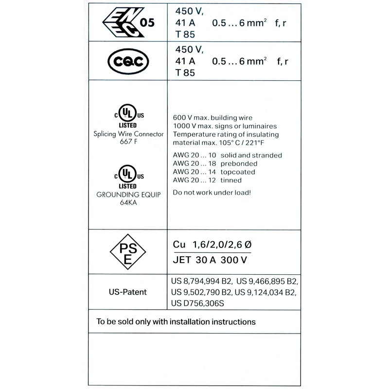 Wago 221-612 LEVER-NUTS 10AWG 2 Conductor Compact Wire Connectors 10