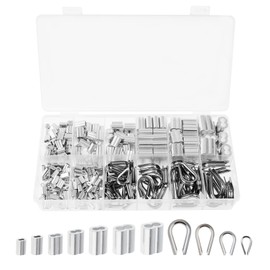 340pcs Wire Rope Cable Thimbles Aluminum Crimping Loop Sleeve Assortment Kit Cable Ferrules 3/64'' 1/16'' 5/64'' 3/32'' 1/8'' 5/32'' 3/16'' for 304 Stainless Steel Cable Crimps Thimble Rigging