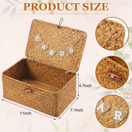 Geelin Sea Grass Wedding Card Basket With Letter Flag Decorative Wedding Card Woven Post Box Suitable For Baby Showers Birthdays Graduation Ceremonies Bridal Showers