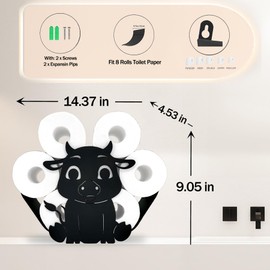 Teaeeno Black Metal Toilet Tissue Holder, Cartoon Cow Animal Paper Holders, Decorative Metal Papers Holder,Funny Toilet Paper Storage for Bathrooms, FreeStanding Papers Organizer Hold Extra 8 Rolls