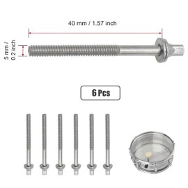 6Pcs Drum Tension Rods Drum Lug Bolts,Mounting Screws with Washers Drum Lugs for Percussion Instrument Parts,Jazz Drum Snare Drum Tension Rods Drum,Musical Instrument Accessories (40mm)