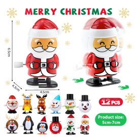 Pack of 12 Christmas Wind Up Toys, Clock Movement Jumping Toy Set for Children Adults, Wind Up Penguin, Santa, Reindeer, Snowman for Gift Bag Fillers