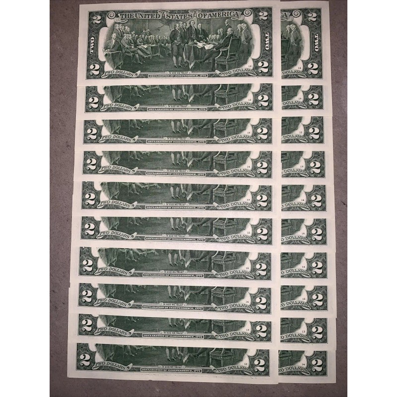 Pack of (20) NEW $2 Bills Uncirculated Consecutive Serial# Two