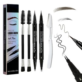 LEKOU 2PCS Lápiz De Cejas De Doble Punta, Natural, De Larga Duración y Resistente a Las Manchas, Delineador De Cejas Con Cepillo Para Cejas y Navaja, Delinea Con Precisión Unas Pestañas Perfectas