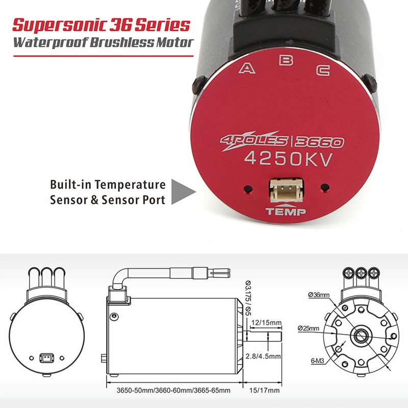 V2 3660‑4250KV Supersonic Brushless 4 Pole Motor with Temperature Sensor