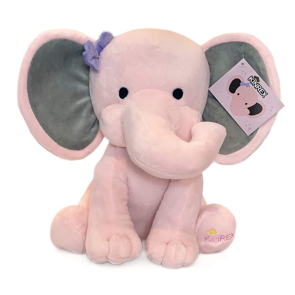 KINREX Stuffed Elephant Animal Plush - Toys for Baby, Boy, Girls - Great for Nursery, Room Decor, Bed - Pink - Measures 9 Inches