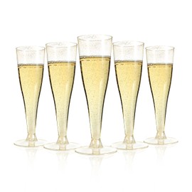 Bestluck 100 Pack Champagne Flutes Plastic, 4.5 oz Gold Glitter Plastic Champagne Glasses, Disposable Champagne Flutes for Parties, Mimosa Bar, Wedding, Thanksgiving