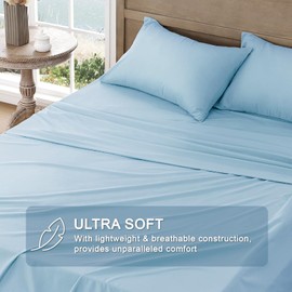 FreshCulture Twin XL Sheets - Ultra Soft Twin Extra Long Sheets - Brushed Microfiber - Deep Pockets - Easy Care - Cooling & Breathable Sheets - College Dorm Size - 3 Piece Set (Light Blue)