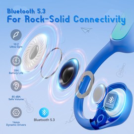gorsun Kids Headphones, Bluetooth 5.3 Air Conduction Open Ear Headphones, 85dB Volume Limited, with Mic, IPX5 Waterproof, 360° Bending, 20H Playtime, Kids Headphones Wireless for iPad/Sports (Blue)