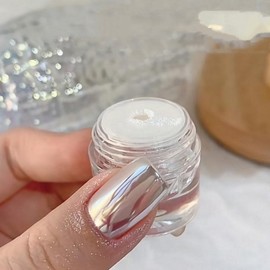 Polvo para uñas con efecto espejo superbrillante, cromo perlado blanco, efecto mágico de luz de luna blanca iridiscente