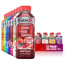 SueroX Zero Sugar Electrolyte Drink for Hydration and Recovery, Unique Blend of Electrolytes & 8 Ions, Zero Calorie Sports Drink, 21.3 Fl Oz, Ultimate Pack, 12 Count