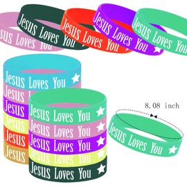 Oringaga 48PCS Jesus Loves You Rubber Bracelets, Christian Religious Jesus Loves You Party Party Supplies Decorations Gifts Prize Goodie Bag Favors Easter Baskets Fillers