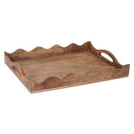 Mela Artisans Handcrafted Set of 2 Wooden Serving Trays, Rounded Edges Natural | Decorative Mango Wood | Serve Breakfast, Other Foods, Coffee and Tea | 15x10x1.75/13.5x9x1.75