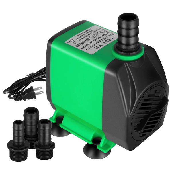 Simple Deluxe 10ft High Lift 800GPH 24W Submersible Pump (3000L/H) with 3 Size Nozzles for Fish Tank, Pond, Aquarium, Statuary, Hydroponics, Fountain, Green