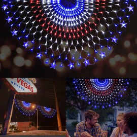 cerflyer (New) American Flag Lights, 250 LED Fan-Shaped Flag Net Lights, Outdoor Patriotic Lights Hanging Ornaments for 4th of July, Patriot‘s Day, Independence Day