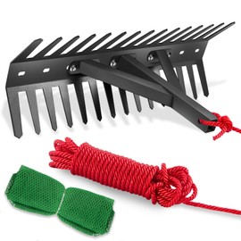 YIVIKPE Pond Rake, Weed Removal Tool, Steel Blades 24 inch Aquatic Weed Rake, Double Sided Lake Weed Cutter, Clean Aquatic Weeds Muck Silt Lake Rakes, 30ft Thicker Rope, Black.