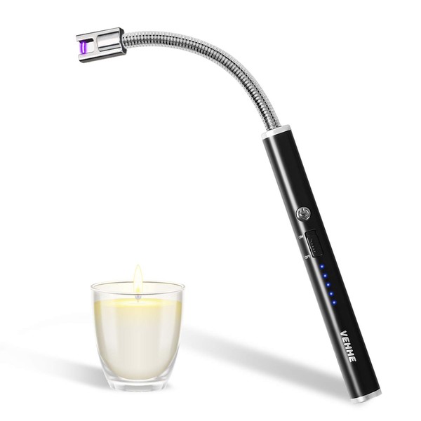 VEHHE Candle Lighter, Electric Rechargeable Arc Lighter with LED Battery Display Long Flexible Neck USB Lighter for Light Candles Gas Stoves Camping Barbecue