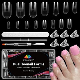 EBANKU 150PCS Poly Gel Nail Forms for Toes, Long Square Dual Forms for Polygel Pedi Nail Extension Poly Gel Toenails Set with Clips Brush Pe File, 15 Sizes
