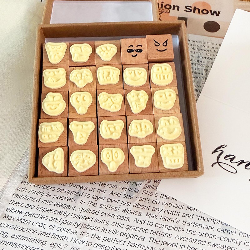 Wissppoott Mood Expression Wooden Rubber Stamps Kit - 25Pcs 3/5