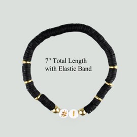 ARZASGO 10 Pack Game Day Bracelets for Women, Stackable Heishi Bracelets Clay Beaded Stretch Friendship Bracelets, Football Charm Bracelet Sport Fans Outfits Jewelry Gifts, Black