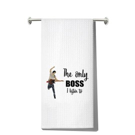 MYSOMY Bruce Fans Kitchen Towel Rock Music Lover Gifts Rock Band Kitchen Towel The Only Boss I Listen To Music Dish Towel (Only Boss UK)