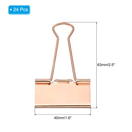 PATIKIL Large Binder Clips, Pack of 24 Metal Paper Binder Clip Office Clips with Plastic Box for Paper Office Supplies, Rose Gold, 2.5 x 1.6 Inches