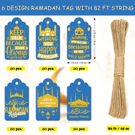 120 Pcs Ramadan Mubarak, Eid Mubarak Gift Tag Lables, Ramadan Decorations for Home Ramadan Kareem Gift Bag Tags Lable Islamic Muslim Party Favor and Supplies