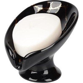Ceramic Soap Dish Holder, Self-Draining Soap Holder, Leaf Shaped Easy Clean Soap Dish Suitable for Bathroom, Kitchen, Shower (White) (Black)