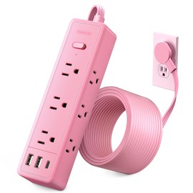 Pink Power Strip, NTONPOWER Surge Protector Power Strip, Cute Pink Extension Cord 5FT, 9 Outlets 3 USB (1 USB C), Mounted, 1080J, Multiple Outlets for Home Office, Kawaii, Desk Accessories, Women