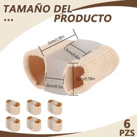 6 Pzs Separador Dedo Pies Gel Doble Bucle Corrector Juanete Beige