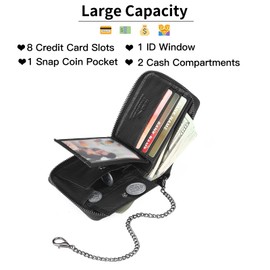 GOIACII Men's Muti-Functional RFID Protection Zip Short Genuine Leather Wallet with 9 Card Case, 1 Coin Compartment, 2 Banknote Compartments and 1 ID Window Wallet, Midnight dark