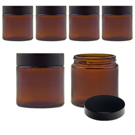 Viva Haushaltswaren # 39502 # 6 Glass Jar 120 ml/Ointment Cream/Cream/Brown Glass Tins/Spice Jars with Labels, Brown, 6.1 x 6.1 x 6.3 cm
