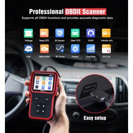 OBD2 Scanner with Upgrade Battery Tester - Diagnostic Tool for Cars That Check Engine Light & Emissions Readiness Read and Clears Vehicle Error Codes for All OBD II Protocol Vehicles Since 1996（Red）